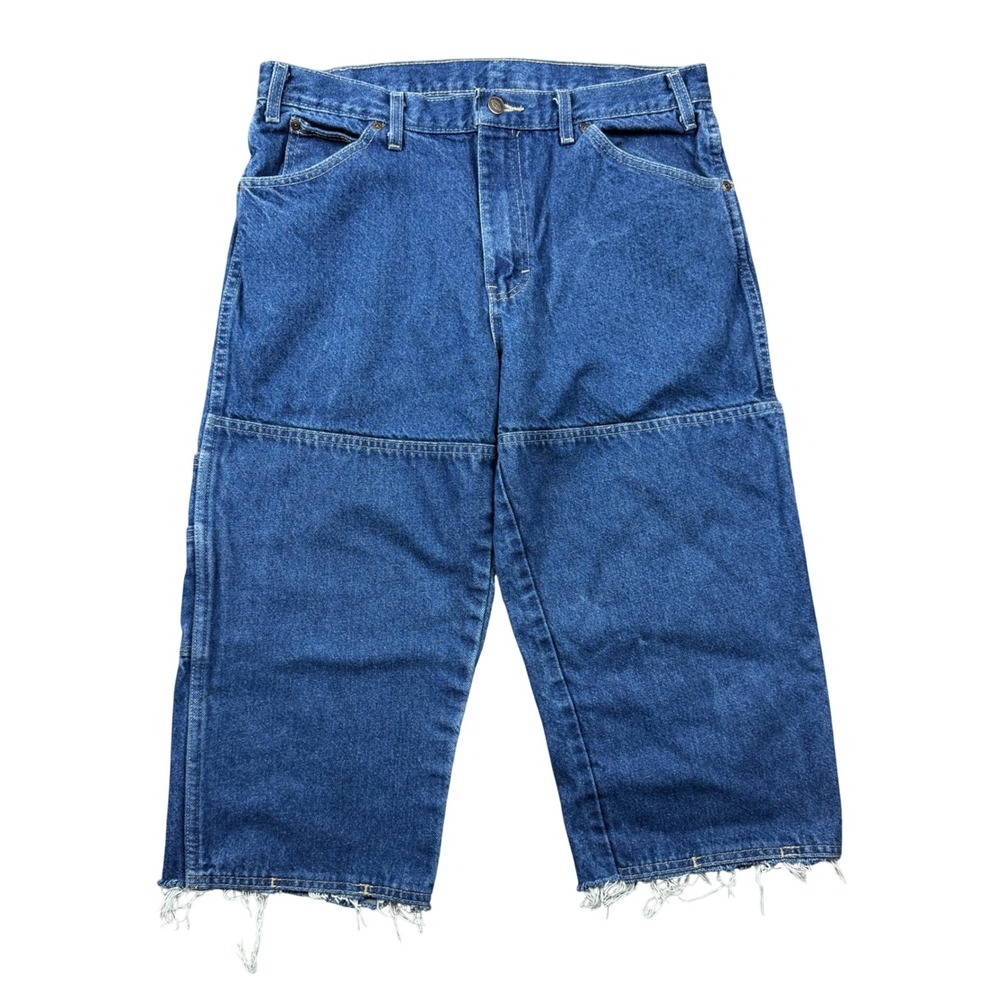 Dickies Mens 34 Double Knee Carpenter Denim Jorts 19" Raw Hem Blue Long Skater